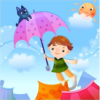 EPS 주간 남자 초등학생 어린이 일러스트 우산 상상 하늘 지붕 요정 한명 사람 소년 야외 판타지 고양이 꿈 비행 순수 남자만 남자한명만 어린이만 소년만 소년한명만 국내일러스트 자연요소 1 학생 컨셉 포유류 반려동물 파일형식 벡터