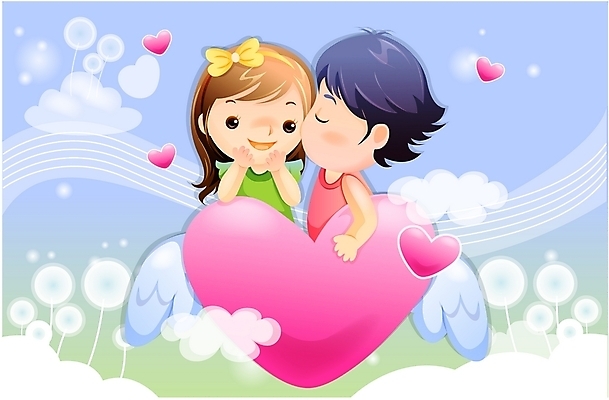 EPS 구름 커플 여자 남자 어린이 일러스트 상상 하늘 키스 요정 사랑 사람 소녀 소년 두명 판타지 꿈 순수 어린이만 국내일러스트 자연요소 감정 컨셉 관계 애정표현 파일형식 벡터