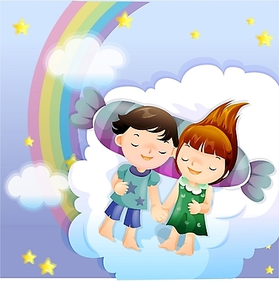 EPS 구름 커플 여자 남자 별 어린이 일러스트 상상 하늘 요정 사람 소녀 소년 두명 판타지 꿈 잠 수면 야간 순수 어린이만 국내일러스트 자연요소 컨셉 관계 물 파일형식 벡터