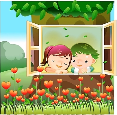 EPS 주간 나무 커플 여자 남자 어린이 일러스트 상상 요정 한그루 사랑 사람 소녀 소년 야외 두명 판타지 꿈 순수 어린이만 국내일러스트 자연요소 식물 1 감정 컨셉 관계 파일형식 벡터