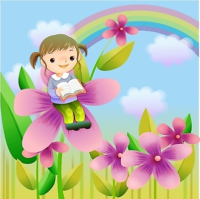 EPS 주간 여자 꽃 초등학생 어린이 무지개 일러스트 상상 하늘 요정 한명 사람 소녀 초원 야외 판타지 독서 꿈 순수 여자만 여자한명만 어린이만 소녀만 소녀한명만 국내일러스트 자연요소 식물 1 학생 컨셉 파일형식 벡터