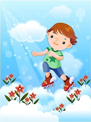 EPS 주간 구름 남자 초등학생 어린이 일러스트 상상 하늘 요정 한명 사람 소년 판타지 꿈 롤러블레이드 순수 남자만 남자한명만 어린이만 소년만 소년한명만 국내일러스트 자연요소 1 학생 컨셉 취미 파일형식 벡터