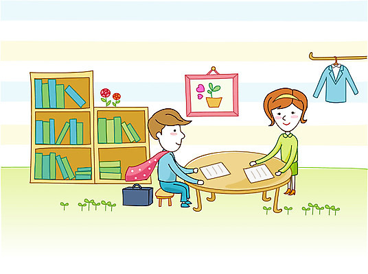 EPS 여자 남자 일러스트 회사 비즈니스 모션 회의 실내 사람 두명 사무실 모임 비즈니스맨 비즈니스우먼 토론 국내일러스트 내부 직장인 파일형식 벡터