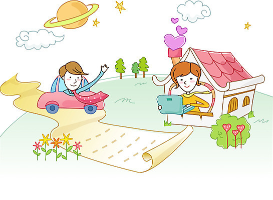 EPS 여자 남자 행복 일러스트 회사 비즈니스 가정 가족 자동차 주택 사람 야외 두명 비즈니스맨 비즈니스우먼 출근 국내일러스트 감정 육상교통 관계 건물 직장인 출퇴근 파일형식 벡터