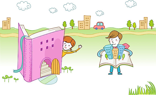 EPS 주간 여자 남자 행복 일러스트 회사 비즈니스 자동차 사람 야외 두명 책 비즈니스맨 비즈니스우먼 국내일러스트 자연요소 감정 육상교통 직장인 파일형식 벡터