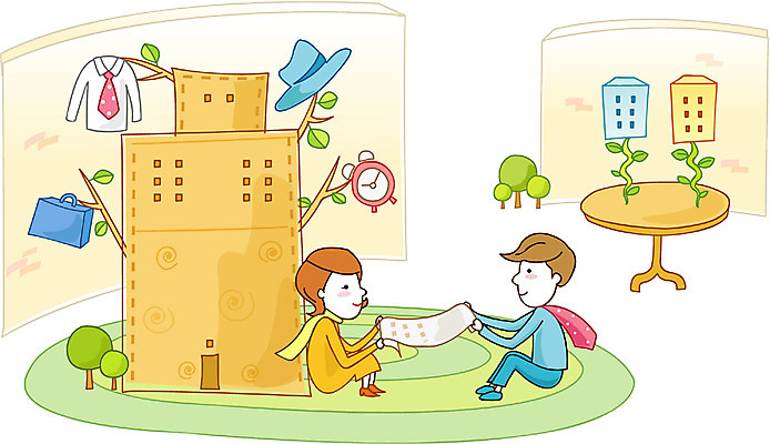 EPS 여자 남자 행복 일러스트 회사 비즈니스 사람 정장 두명 비즈니스맨 비즈니스우먼 문서 국내일러스트 옷 감정 직장인 파일형식 벡터