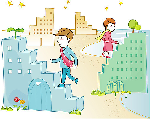 EPS 여자 남자 일러스트 회사 비즈니스 사람 두명 건물 계단 성장 비즈니스맨 비즈니스우먼 작업실 상승 단계 국내일러스트 건축물 컨셉 직장인 파일형식 벡터