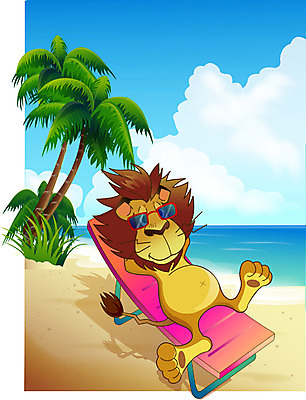 EPS 주간 동물 구름 척추동물 한마리 육지동물 바다 섬 여행 일러스트 포유류 자연 하늘 휴가 휴식 동물원 사람없음 야외 여름휴가 바캉스 야자수 선탠 사자 국내일러스트 자연요소 나무 1 컨셉 생태계 파일형식 벡터 여름_계절