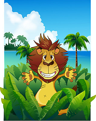 EPS 주간 동물 구름 척추동물 한마리 육지동물 야생동물 바다 일러스트 포유류 자연 휴식 동물원 사람없음 야외 야자수 사자 열대우림 국내일러스트 자연요소 나무 1 컨셉 숲 생태계 파일형식 벡터