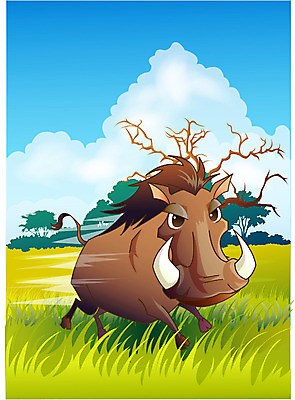 EPS 주간 동물 척추동물 한마리 육지동물 야생동물 일러스트 포유류 아프리카 자연 동물원 초원 사람없음 야외 사파리 멧돼지 사바나 흑멧돼지 국내일러스트 자연요소 1 나라 생태계 파일형식 벡터