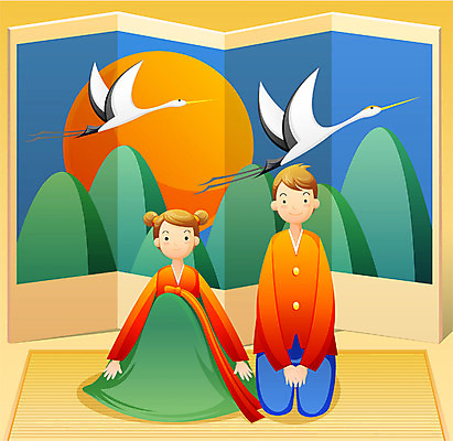 EPS 전신 커플 계절 여자 명절 남자 겨울 일러스트 새해 실내 사람 앉기 두명 설날 절 한복 세배 큰절 국내일러스트 한국전통 전통 기념일 관계 모션 내부 인사 절_인사 전통의상 파일형식 벡터