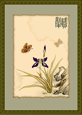 EPS 식물 템플릿 꽃 백그라운드 카드템플릿 새해 풍경 사람없음 난초 동양화 연하장 그림 이미지템플릿 카드프레임 카드_감사 프레임 미술 파일형식 벡터