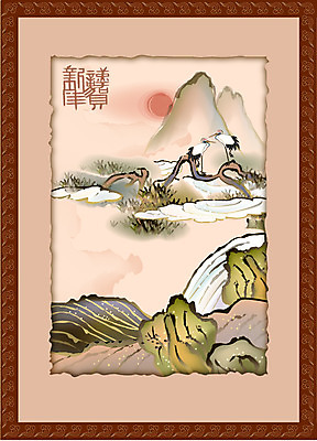 EPS 템플릿 백그라운드 카드템플릿 문구용품 새해 산 풍경 사람없음 동양화 연하장 그림 십장생 이미지템플릿 카드프레임 카드_감사 프레임 미술 오브젝트 파일형식 벡터