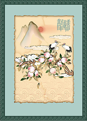 EPS 식물 템플릿 열매 백그라운드 카드템플릿 문구용품 새해 풍경 사람없음 학 동양화 연하장 그림 복숭아 십장생 이미지템플릿 카드프레임 과일 조류 카드_감사 프레임 미술 오브젝트 파일형식 벡터