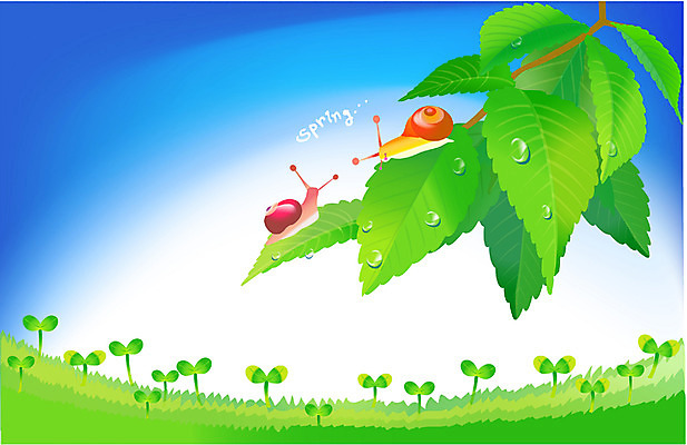 EPS 주간 식물 사계절 계절 백그라운드 일러스트 자연 나뭇잎 연체동물 초원 사람없음 야외 새싹 봄 이슬 달팽이 국내일러스트 자연요소 잎 무척추동물 생태계 파일형식 벡터