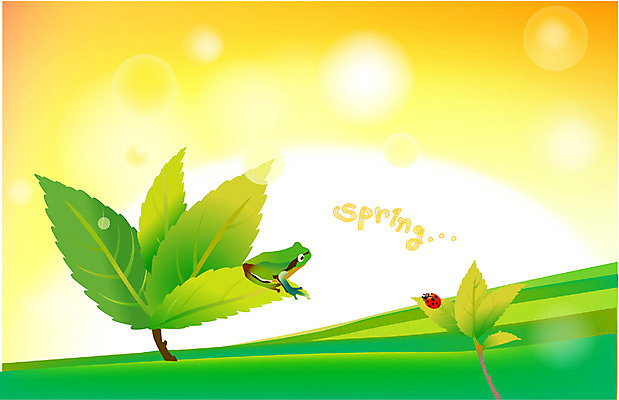 EPS 주간 식물 동물 척추동물 사계절 계절 백그라운드 일러스트 자연 나뭇잎 개구리 양서류 초원 사람없음 야외 봄 만남 무당벌레 국내일러스트 자연요소 곤충 컨셉 잎 생태계 파일형식 벡터