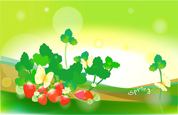 EPS 주간 식물 사계절 계절 나비 곤충 백그라운드 절지류 일러스트 자연 딸기 사람없음 야외 봄 국내일러스트 자연요소 동물 과일 생태계 파일형식 벡터