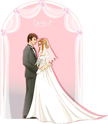 EPS 커플 여자 남자 신부 부케 웨딩드레스 신랑 결혼 일러스트 결혼식 사랑 사람 정장 턱시도 두명 로맨틱 국내일러스트 드레스 옷 감정 꽃다발 컨셉 관계 이벤트 파일형식 벡터