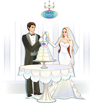 EPS 커플 여자 남자 신부 부케 웨딩드레스 신랑 결혼 일러스트 결혼식 실내 사람 정장 턱시도 두명 케이크 로맨틱 샴페인 웨딩케이크 건배 축배 국내일러스트 드레스 옷 꽃다발 컨셉 관계 디저트 주류 이벤트 내부 파일형식 벡터