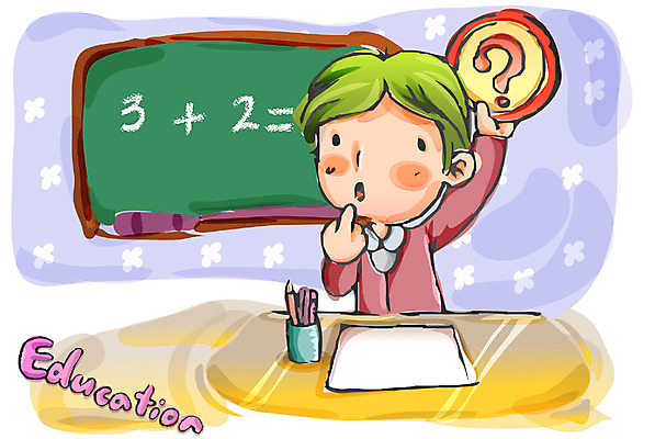 EPS 여자 어린이교육 교육 남자 초등학생 어린이 일러스트 교실 수업 실내 한명 사람 소녀 소년 칠판 물음표 질문 어린이만 국내일러스트 1 학생 기호 학교 내부 파일형식 벡터