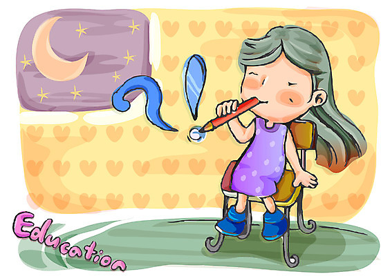 EPS 기호 여자 어린이교육 교육 별 초등학생 어린이 일러스트 실내 한명 사람 소녀 연필 달 물음표 느낌표 야간 호기심 여자만 여자한명만 어린이만 소녀만 소녀한명만 국내일러스트 자연요소 문자 1 학생 감정 컨셉 학용품 내부 필기구 파일형식 벡터