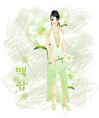 EPS 전신 식물 모델 드레스 여자 꽃 컬러 일러스트 한명 서기 사람 20대 성인 초록색 백합 여자만 여자한명만 성인여자만 청년만 청년여자만 성인한명만 청년여자한명만 성인여자한명만 성인만 국내일러스트 1 옷 모션 청년 파일형식 벡터