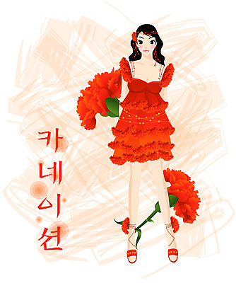 EPS 전신 식물 모델 드레스 여자 꽃 컬러 일러스트 한명 서기 사람 20대 성인 빨간색 카네이션 여자만 여자한명만 성인여자만 청년만 청년여자만 성인한명만 청년여자한명만 성인여자한명만 성인만 국내일러스트 1 옷 모션 청년 파일형식 벡터