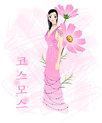 EPS 전신 식물 모델 드레스 여자 꽃 분홍색 컬러 일러스트 한명 서기 사람 20대 성인 보라색 코스모스 여자만 여자한명만 성인여자만 청년만 청년여자만 성인한명만 청년여자한명만 성인여자한명만 성인만 국내일러스트 1 옷 모션 청년 파일형식 벡터