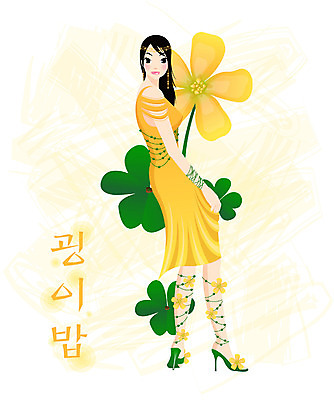 EPS 전신 식물 모델 드레스 여자 꽃 컬러 일러스트 한명 서기 사람 20대 성인 노란색 여자만 여자한명만 성인여자만 청년만 청년여자만 성인한명만 청년여자한명만 성인여자한명만 성인만 국내일러스트 1 옷 모션 청년 파일형식 벡터