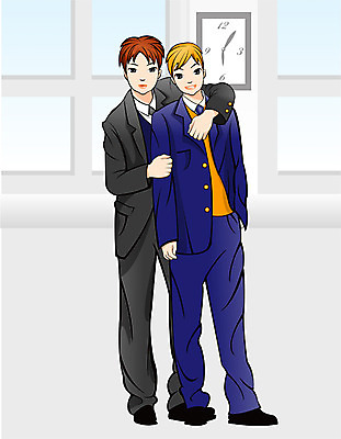 EPS 전신 직업 학생 남자 교복 남학생 일러스트 교실 학교 중학생 청소년 고등학생 어깨동무 서기 사람 두명 친구 복도 남자만 십대만 십대남자만 국내일러스트 옷 교육 포즈 관계 모션 파일형식 벡터