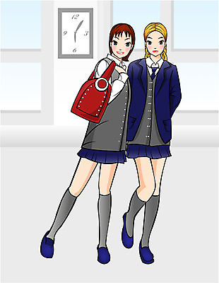 EPS 주간 전신 직업 학생 여학생 여자 교복 일러스트 교실 학교 중학생 청소년 고등학생 실내 서기 사람 두명 친구 복도 여자만 십대만 십대여자만 국내일러스트 자연요소 옷 교육 관계 모션 내부 파일형식 벡터