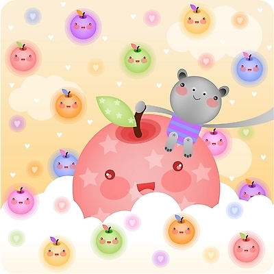 EPS 전신 동물 척추동물 캐릭터 육지동물 동물캐릭터 백그라운드 과일 일러스트 포유류 앉기 사람없음 야외 사과 곰캐릭터 일러캐릭터 곰 모션 파일형식 벡터