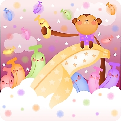 EPS 전신 동물 척추동물 캐릭터 육지동물 별 동물캐릭터 백그라운드 과일 일러스트 포유류 바나나 앉기 사람없음 야외 원숭이 원숭이캐릭터 일러캐릭터 자연요소 모션 파일형식 벡터