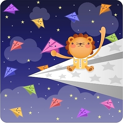 EPS 전신 동물 척추동물 캐릭터 육지동물 별 동물캐릭터 백그라운드 일러스트 포유류 하늘 앉기 사람없음 야외 사자 종이비행기 일러캐릭터 자연요소 모션 종이접기 파일형식 벡터