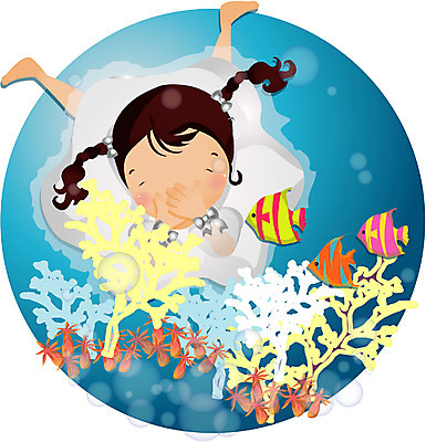 EPS 전신 여자 초등학생 어린이 바다 일러스트 상상 어류 한명 사람 판타지 해저 잠수 여자만 여자한명만 어린이만 소녀만 소녀한명만 국내일러스트 1 학생 바닷속 수중동물 파일형식 벡터