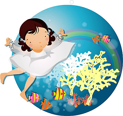 EPS 전신 여자 초등학생 어린이 바다 일러스트 상상 어류 한명 서기 사람 판타지 해저 잠수 여자만 여자한명만 어린이만 소녀만 소녀한명만 국내일러스트 1 학생 모션 바닷속 수중동물 파일형식 벡터