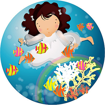 EPS 전신 여자 초등학생 어린이 바다 일러스트 상상 어류 한명 사람 판타지 해저 잠수 여자만 여자한명만 어린이만 소녀만 소녀한명만 국내일러스트 1 학생 바닷속 수중동물 파일형식 벡터
