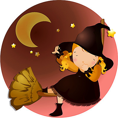 EPS 여자 별 초등학생 어린이 일러스트 상상 한명 사람 앉기 야외 판타지 마법사 달 비행 야간 초승달 빗자루 마녀 여자만 여자한명만 어린이만 소녀만 소녀한명만 국내일러스트 자연요소 1 학생 모션 청소도구 파일형식 벡터