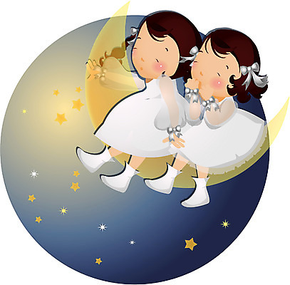EPS 전신 여자 별 어린이 일러스트 상상 하늘 사람 앉기 야외 두명 판타지 달 야간 초승달 여자만 어린이만 소녀만 국내일러스트 자연요소 모션 파일형식 벡터