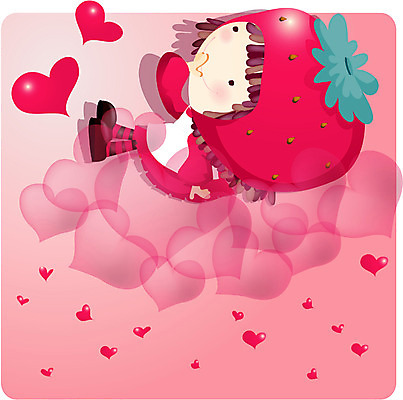 EPS 전신 캐릭터 여자 초등학생 어린이 컬러 일러스트 딸기 사랑 한명 사람 앉기 빨간색 판타지 하트 여자만 여자한명만 어린이만 소녀만 소녀한명만 일러캐릭터 모양 1 학생 감정 과일 모션 상상 파일형식 벡터