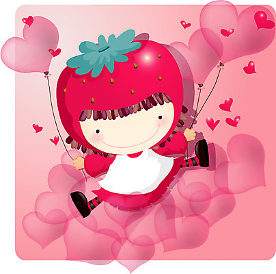 EPS 전신 캐릭터 여자 초등학생 어린이 컬러 일러스트 딸기 사랑 한명 사람 앉기 빨간색 판타지 하트 풍선 여자만 여자한명만 어린이만 소녀만 소녀한명만 일러캐릭터 모양 1 학생 감정 과일 모션 상상 파일형식 벡터
