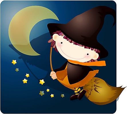 EPS 전신 캐릭터 여자 별 초등학생 어린이 일러스트 한명 사람 앉기 야외 판타지 마법사 달 야간 빗자루 마녀 여자만 여자한명만 어린이만 소녀만 소녀한명만 일러캐릭터 자연요소 1 학생 모션 상상 청소도구 파일형식 벡터