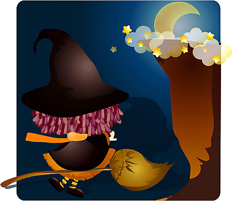 EPS 전신 캐릭터 여자 별 초등학생 어린이 일러스트 한명 사람 앉기 야외 판타지 마법사 달 야간 빗자루 마녀 여자만 여자한명만 어린이만 소녀만 소녀한명만 일러캐릭터 자연요소 1 학생 모션 상상 청소도구 파일형식 벡터