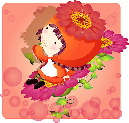 EPS 전신 캐릭터 여자 꽃 초등학생 어린이 분홍색 컬러 일러스트 한명 사람 앉기 판타지 여자만 여자한명만 어린이만 소녀만 소녀한명만 일러캐릭터 식물 1 학생 모션 상상 파일형식 벡터