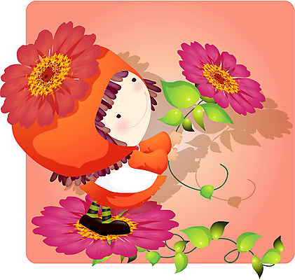 EPS 전신 캐릭터 여자 꽃 초등학생 어린이 분홍색 컬러 일러스트 한명 서기 사람 판타지 여자만 여자한명만 어린이만 소녀만 소녀한명만 일러캐릭터 식물 1 학생 모션 상상 파일형식 벡터