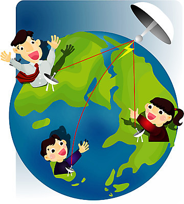 EPS 여자 남자 산업 지구 일러스트 비즈니스 통신 가족 정보통신 사람 상반신 세명 우주 끈 비즈니스맨 연결 위성안테나 전파 국내일러스트 관계 안테나 정보 직장인 파일형식 벡터