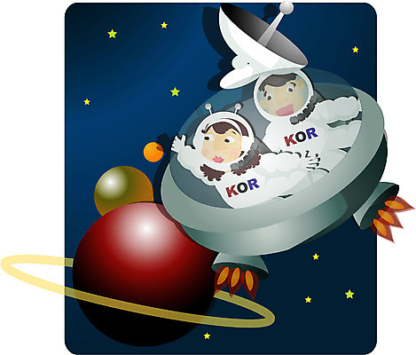 EPS 여자 남자 산업 별 일러스트 비즈니스 미래 정보통신 사람 상반신 야외 두명 우주 행성 인공위성 우주비행사 우주선 우주복 국내일러스트 자연요소 옷 컨셉 통신 정보 파일형식 벡터