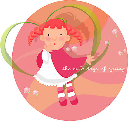 EPS 전신 사계절 계절 여자 초등학생 어린이 컬러 일러스트 한명 서기 사람 소녀 빨간색 판타지 봄 여자만 여자한명만 어린이만 소녀만 소녀한명만 국내일러스트 1 학생 모션 상상 파일형식 벡터