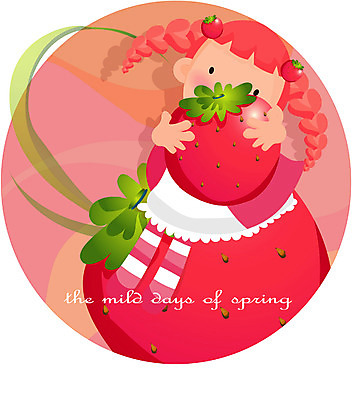 EPS 전신 사계절 계절 여자 초등학생 어린이 컬러 과일 일러스트 딸기 한명 사람 앉기 소녀 빨간색 판타지 봄 여자만 여자한명만 어린이만 소녀만 소녀한명만 국내일러스트 1 학생 모션 상상 파일형식 벡터