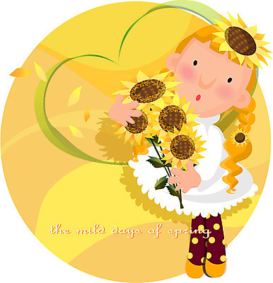 EPS 사계절 계절 여자 초등학생 어린이 컬러 일러스트 자연 해바라기 한명 사람 소녀 노란색 봄 여자만 여자한명만 어린이만 소녀만 소녀한명만 국내일러스트 1 학생 꽃 생태계 파일형식 벡터